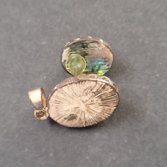 Oval Iridescent Glass Pendant & Stud Earrings Set With Bronze-Tone Metal - Picture 5 of 5